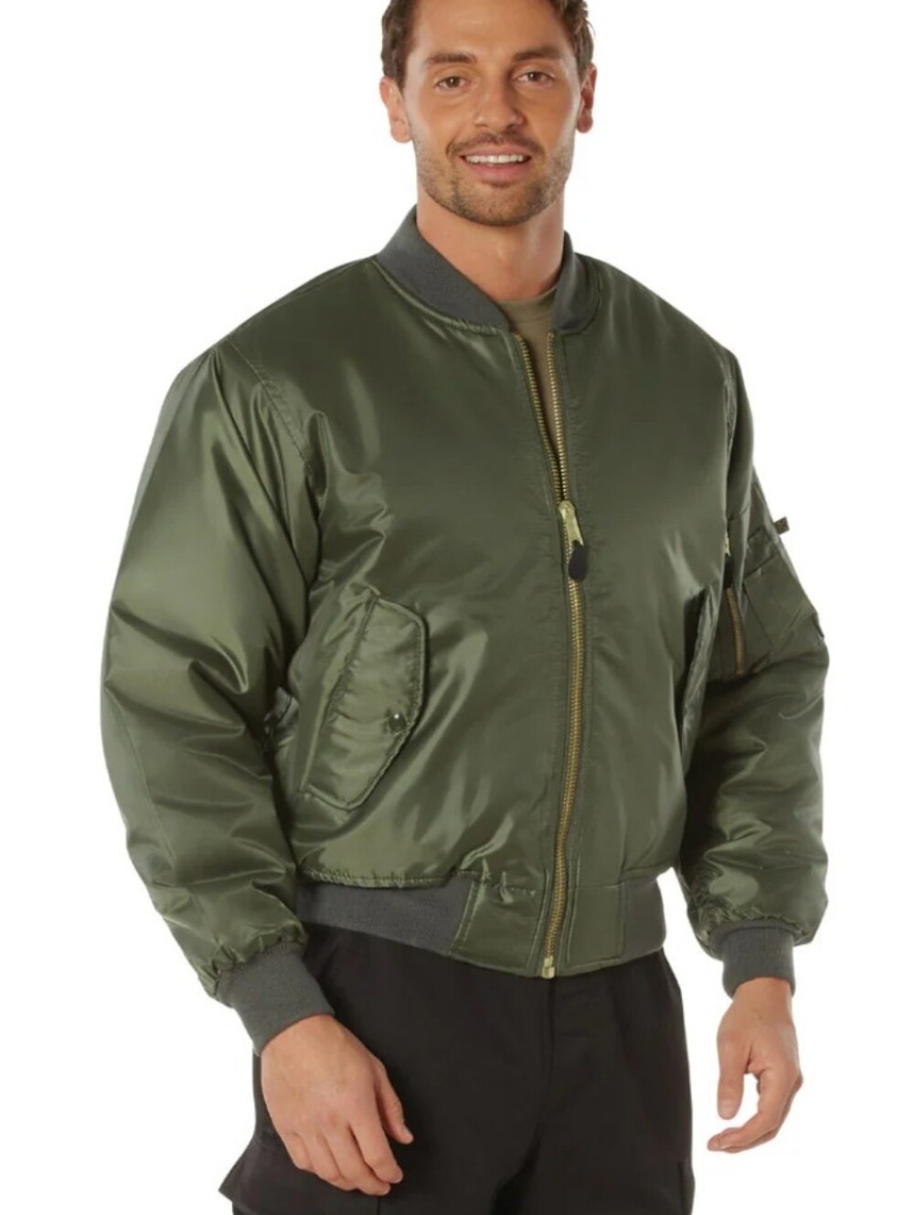 Alpha Industries Olive Green Bomber Jacket with Orange Liner